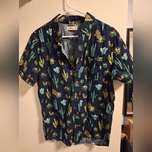 Hollister Navy Blue Cactus Print Casual Button Down M